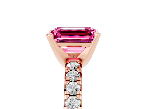 Rose gold Emerald Cut Solitaire Pave Diamond Engagement Ring with Four-Prong Setting_5