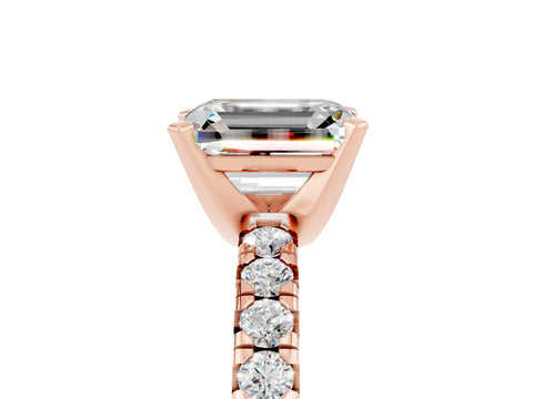 Rose gold Emerald Cut Solitaire Pave Diamond Engagement Ring with Four-Prong Setting_5