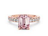 Rose gold Emerald Cut Solitaire Pave Diamond Engagement Ring with Four-Prong Setting