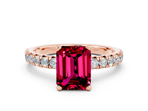 Rose gold Emerald Cut Solitaire Pave Diamond Engagement Ring with Four-Prong Setting