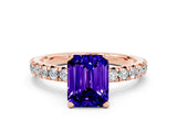 Rose gold Emerald Cut Solitaire Pave Diamond Engagement Ring with Four-Prong Setting