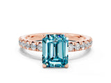 Rose gold Emerald Cut Solitaire Pave Diamond Engagement Ring with Four-Prong Setting