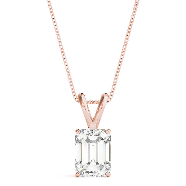 Rose gold Emerald Cut Solitaire Pendant with Four-Prong Setting