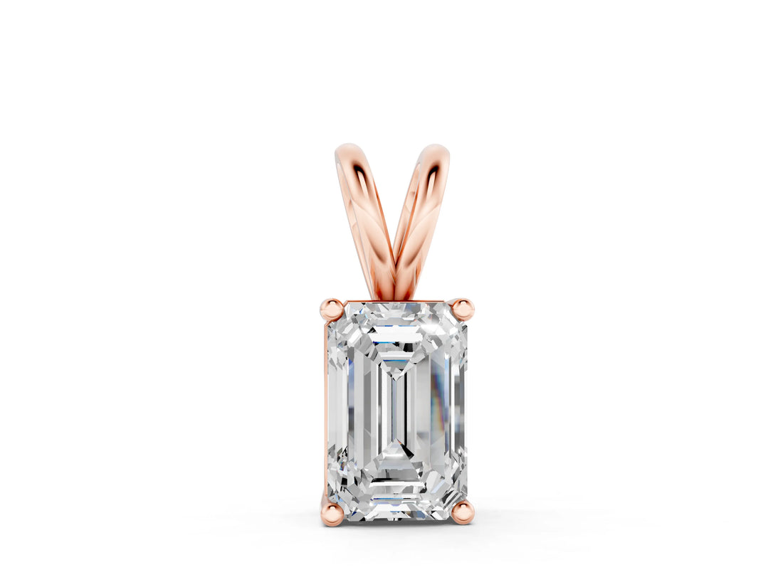 Rose gold Emerald Cut Solitaire Pendant with Four-Prong Setting_366
