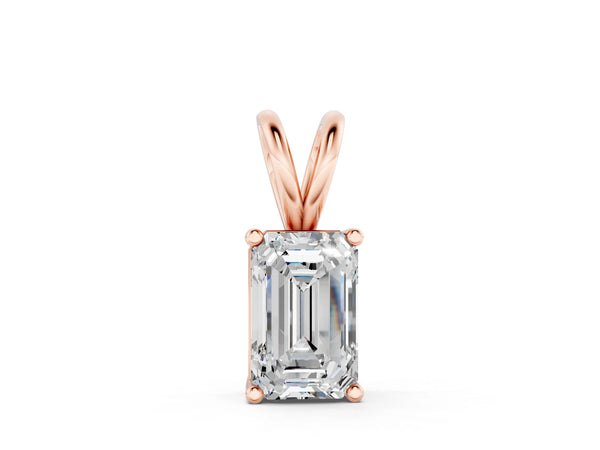 Rose gold Emerald Cut Solitaire Pendant with Four-Prong Setting
