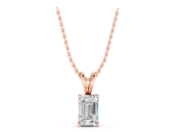 Rose gold Emerald Cut Solitaire Pendant with Four-Prong Setting