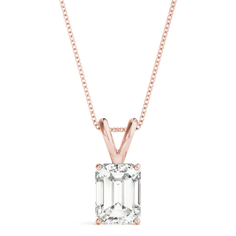 Rose gold Emerald Cut Solitaire Pendant with Four-Prong Setting