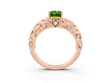Rose gold Emerald Cut Solitaire Peridot Leaf-Inspired Vine Band Ring with Prong Setting_3
