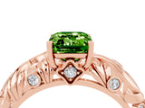 Rose gold Emerald Cut Solitaire Peridot Leaf-Inspired Vine Band Ring with Prong Setting_4