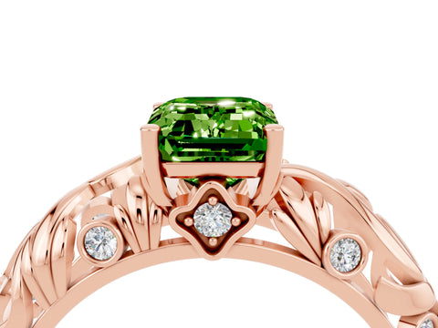 Rose gold Emerald Cut Solitaire Peridot Leaf-Inspired Vine Band Ring with Prong Setting_4