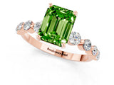 Rose gold Emerald Cut Solitaire Peridot Ring with Pave Band and Four-Prong Setting_1