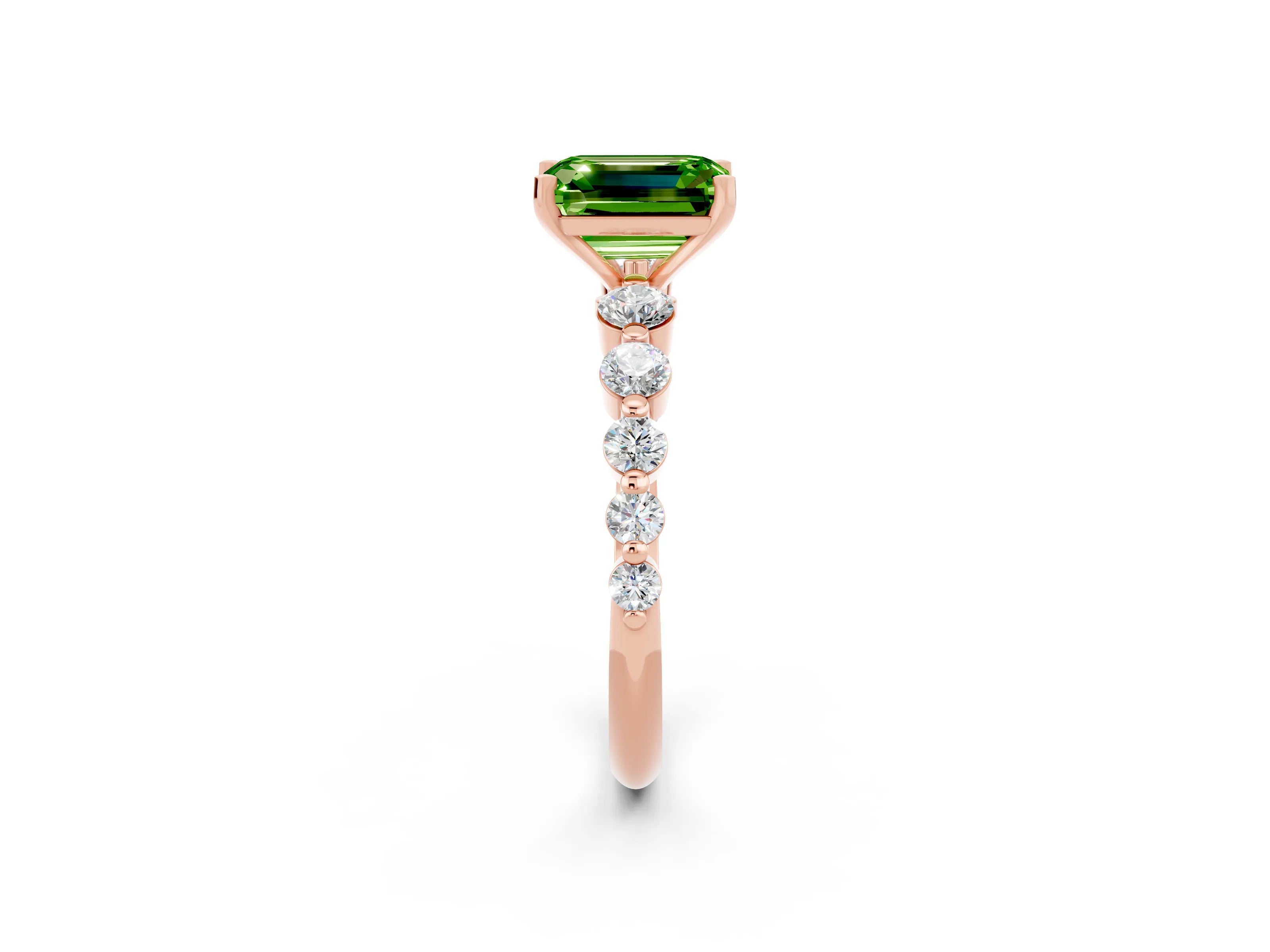 Rose gold Emerald Cut Solitaire Peridot Ring with Pave Band and Four-Prong Setting_2