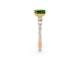 Rose gold Emerald Cut Solitaire Peridot Ring with Pave Band and Four-Prong Setting_2