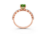 Rose gold Emerald Cut Solitaire Peridot Ring with Pave Band and Four-Prong Setting_3