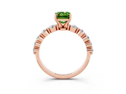 Rose gold Emerald Cut Solitaire Peridot Ring with Pave Band and Four-Prong Setting_3
