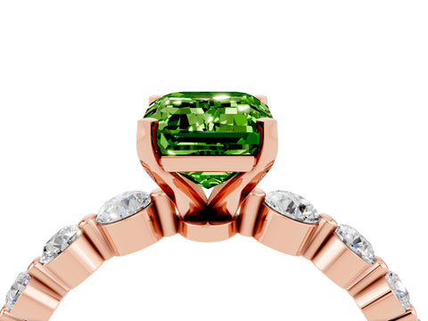 Rose gold Emerald Cut Solitaire Peridot Ring with Pave Band and Four-Prong Setting_4