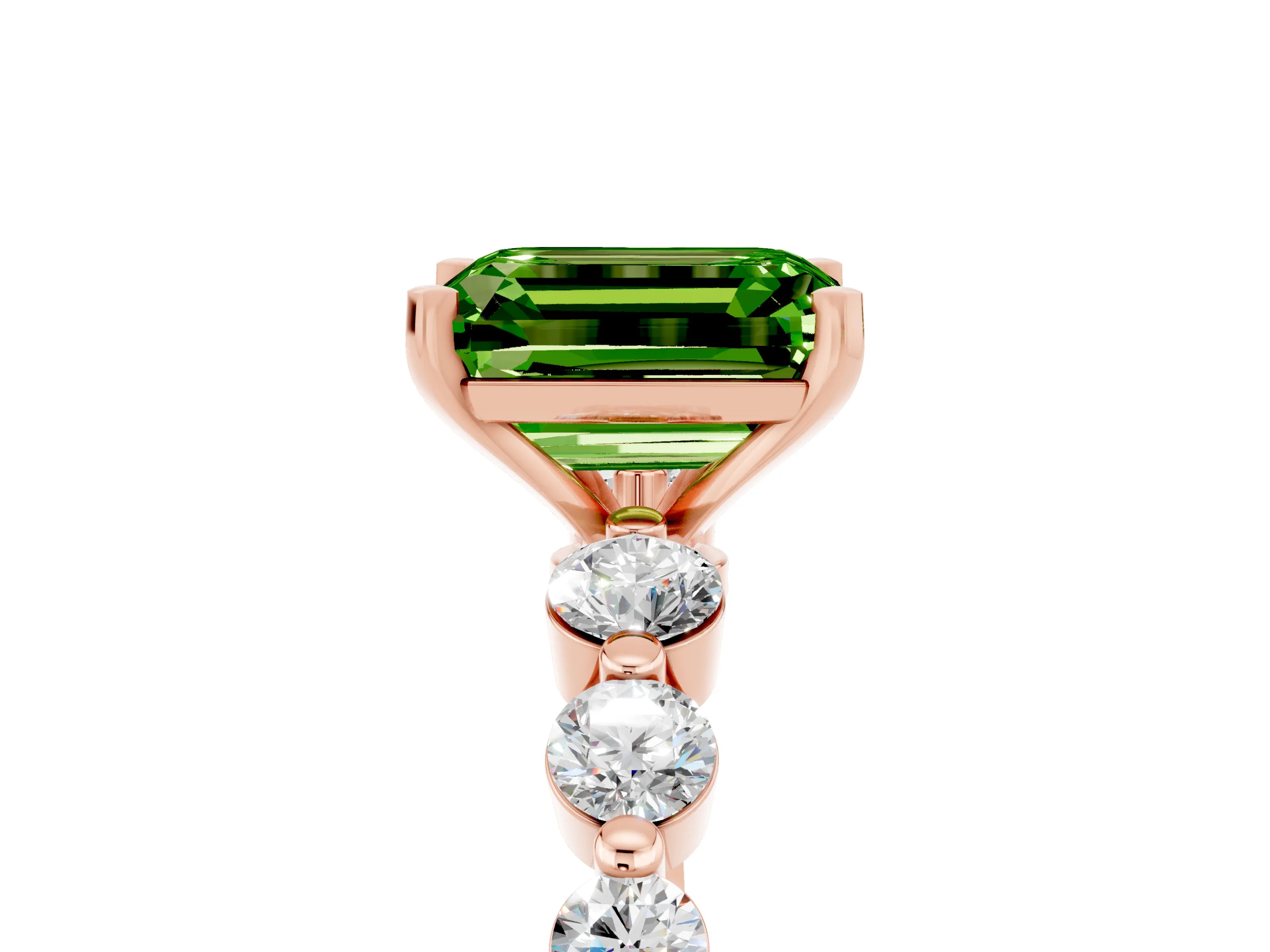 Rose gold Emerald Cut Solitaire Peridot Ring with Pave Band and Four-Prong Setting_5