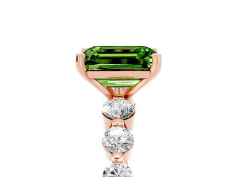 Rose gold Emerald Cut Solitaire Peridot Ring with Pave Band and Four-Prong Setting_5