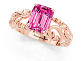 Rose gold Emerald Cut Solitaire Pink Sapphire Leaf-Inspired Vine Band Ring with Prong Setting_25