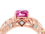 Rose gold Emerald Cut Solitaire Pink Sapphire Leaf-Inspired Vine Band Ring with Prong Setting_28