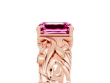 Rose gold Emerald Cut Solitaire Pink Sapphire Leaf-Inspired Vine Band Ring with Prong Setting_29