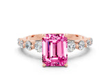 Rose gold Emerald Cut Solitaire Pink Sapphire Ring with Pave Band and Four-Prong Setting_24