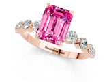 Rose gold Emerald Cut Solitaire Pink Sapphire Ring with Pave Band and Four-Prong Setting_25