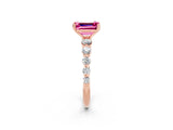 Rose gold Emerald Cut Solitaire Pink Sapphire Ring with Pave Band and Four-Prong Setting_26