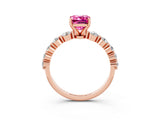 Rose gold Emerald Cut Solitaire Pink Sapphire Ring with Pave Band and Four-Prong Setting_27
