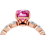 Rose gold Emerald Cut Solitaire Pink Sapphire Ring with Pave Band and Four-Prong Setting_28