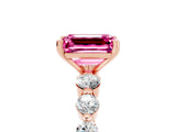 Rose gold Emerald Cut Solitaire Pink Sapphire Ring with Pave Band and Four-Prong Setting_29