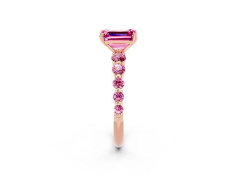 Rose gold Emerald Cut Solitaire Pink Sapphire Ring with Pave Band and Four-Prong Setting_2