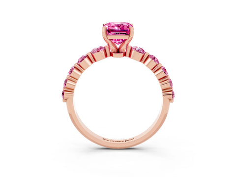 Rose gold Emerald Cut Solitaire Pink Sapphire Ring with Pave Band and Four-Prong Setting_3