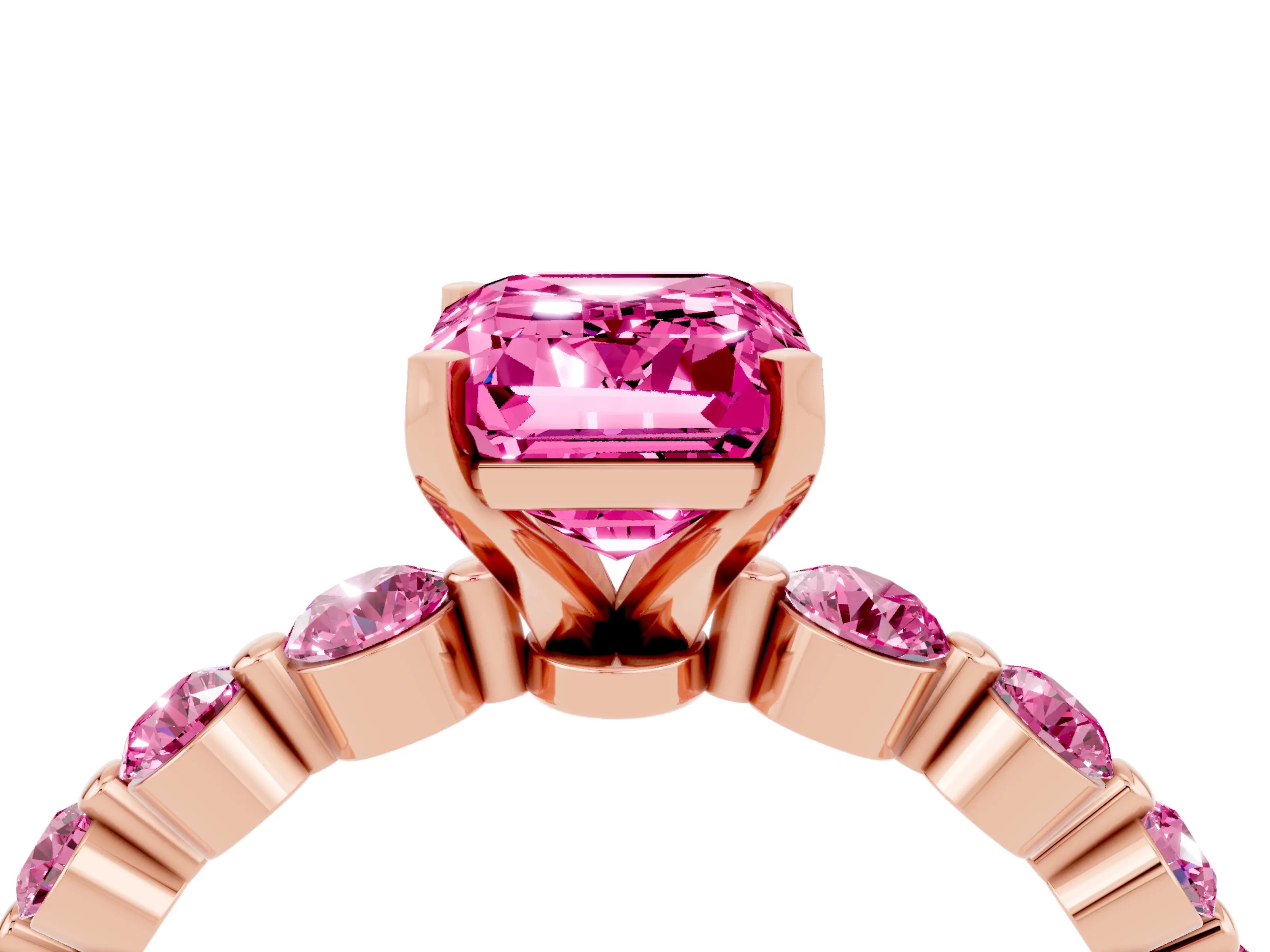 Rose gold Emerald Cut Solitaire Pink Sapphire Ring with Pave Band and Four-Prong Setting_4