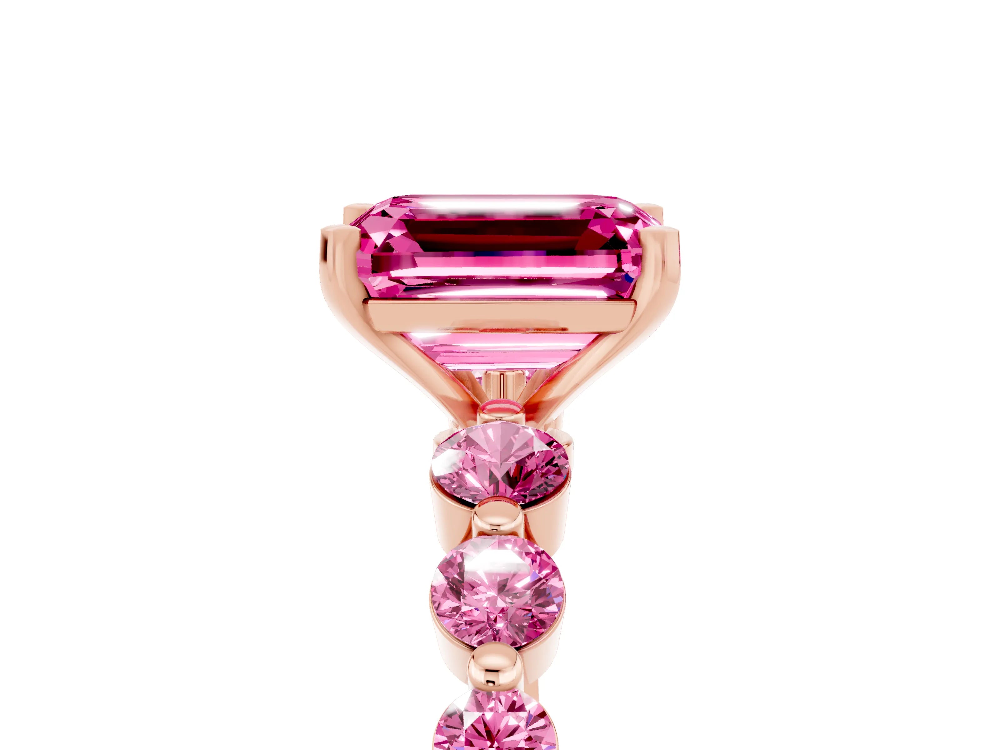 Rose gold Emerald Cut Solitaire Pink Sapphire Ring with Pave Band and Four-Prong Setting_5