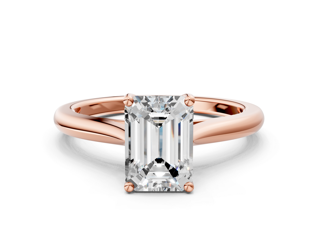 Rose gold Emerald Cut Solitaire Ring with Cathedral Band and Four-Prong Setting_119