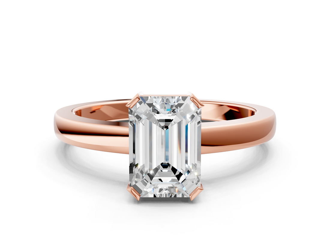 Rose gold Emerald Cut Solitaire Ring with Four-Prong Setting and Classic Band_40