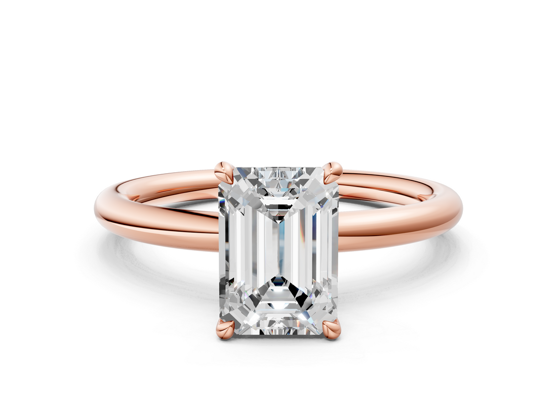 Rose gold Emerald Cut Solitaire Ring with Thin Band and Four-Prong Setting_36