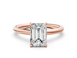Rose gold Emerald Cut Solitaire Ring with Thin Band and Four-Prong Setting_36