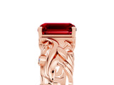 Rose gold Emerald Cut Solitaire Ruby Leaf-Inspired Vine Band Ring with Prong Setting_5