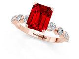 Rose gold Emerald Cut Solitaire Ruby Ring with Pave Band and Four-Prong Setting_1