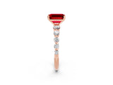 Rose gold Emerald Cut Solitaire Ruby Ring with Pave Band and Four-Prong Setting_2