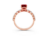 Rose gold Emerald Cut Solitaire Ruby Ring with Pave Band and Four-Prong Setting_3