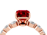 Rose gold Emerald Cut Solitaire Ruby Ring with Pave Band and Four-Prong Setting_4