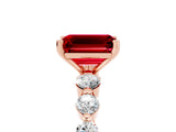 Rose gold Emerald Cut Solitaire Ruby Ring with Pave Band and Four-Prong Setting_5