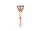 Rose gold Emerald Cut Solitaire Split Shank Pave Diamond Engagement Ring with Four-Prong Setting_11