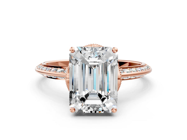 Rose Gold Emerald Cut Graduated Pave Engagement Ring Setting