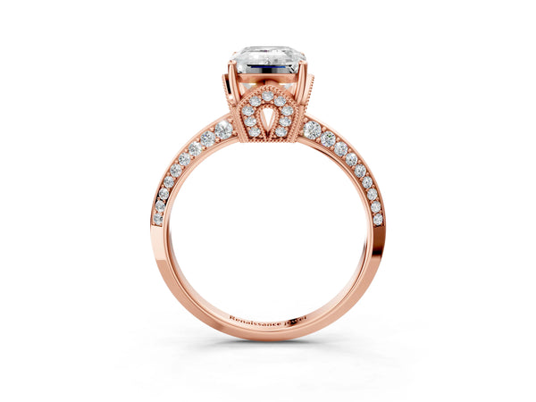 Rose Gold Emerald Cut Graduated Pave Engagement Ring Setting