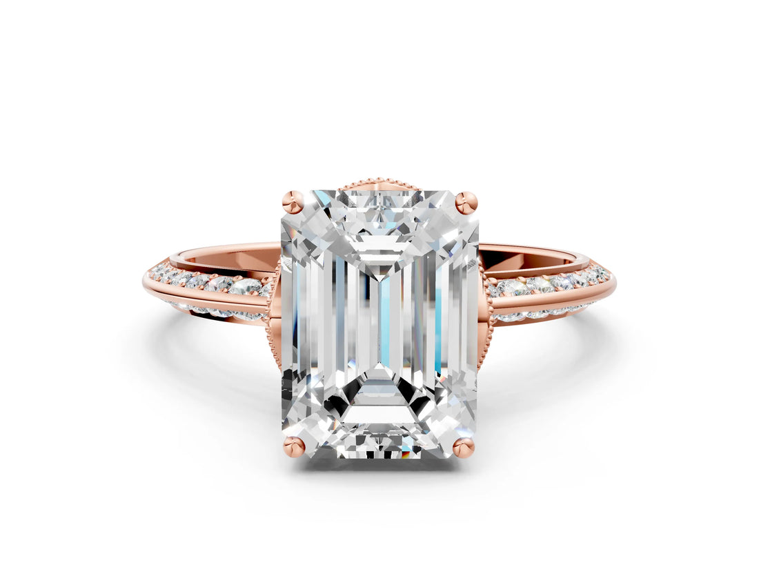 Rose gold Emerald Cut Solitaire Split Shank Pave Diamond Engagement Ring with Four-Prong Setting_9
