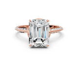 Rose gold Emerald Cut Solitaire Split Shank Pave Diamond Engagement Ring with Four-Prong Setting_9